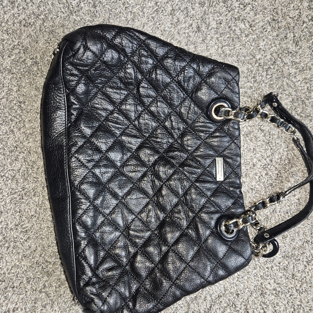 kate spade Black Quilted Leather Shoulder Bag with Chain Straps